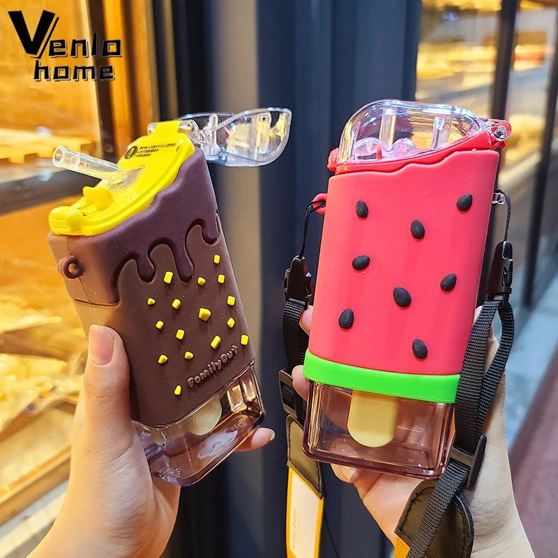 Donut Ice Cream Water Bottle with Straw