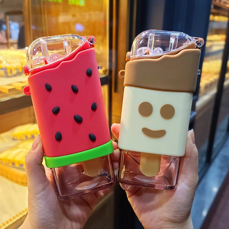 Donut Ice Cream Water Bottle with Straw