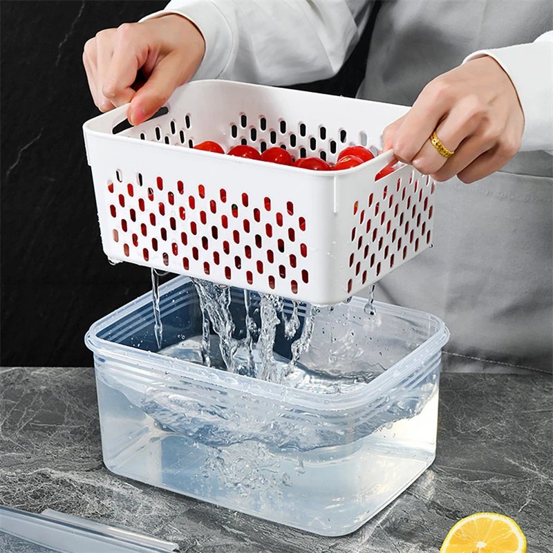 Double Layer Food Sealed Preservation With Drain Basket (3 Pcs Set)