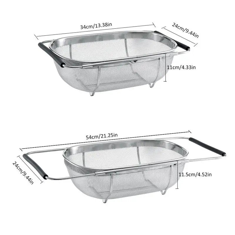 Over The Sink Stainless Steel Colander Strainer Basket, Drain Basket