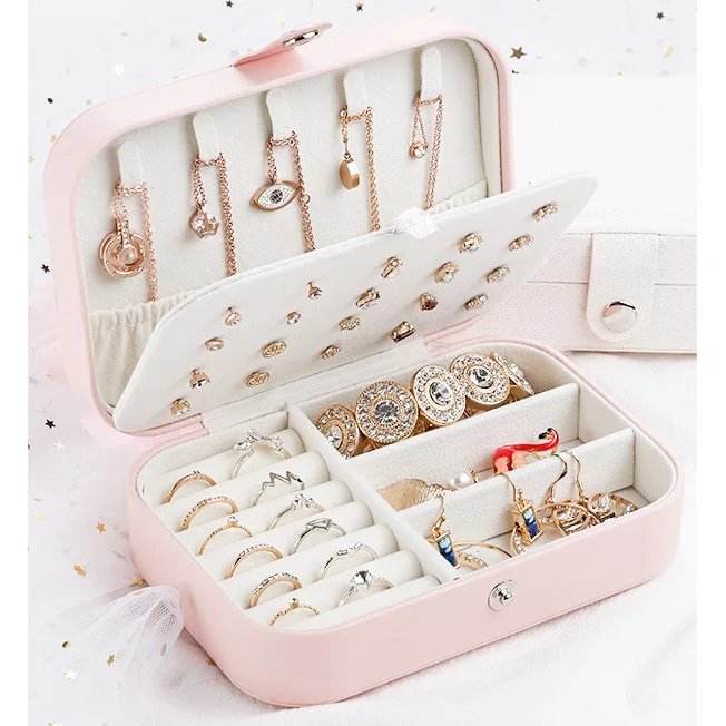 Double Layers PU Leather Portable Jewelry Organizer