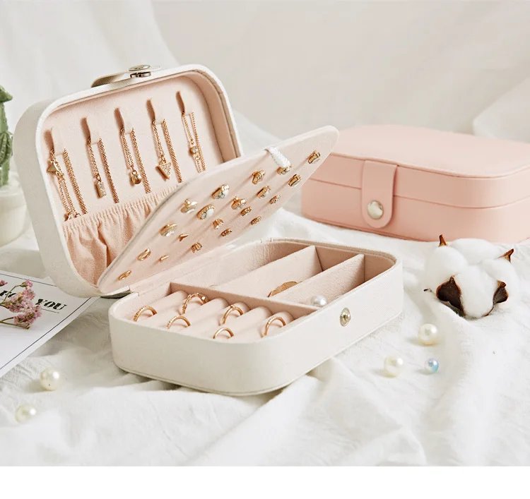 Double Layers PU Leather Portable Jewelry Organizer