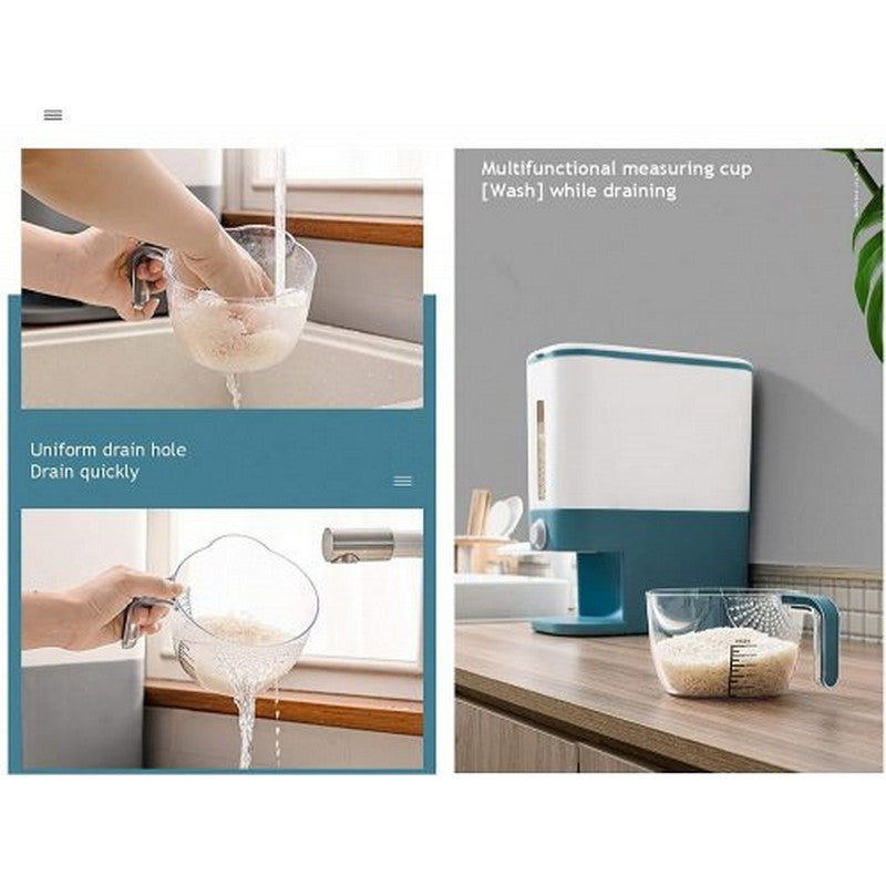 10kg Rice Dispenser Storage Bin Food Tank Rice Bin Container Organizer Measuring Cup