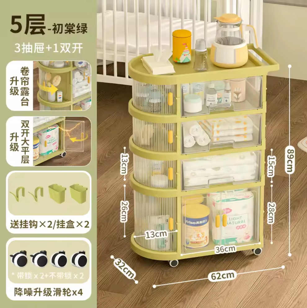 Freestanding Nursing Organizer Trolley Cart with 4 Tier Foldable Storage Cabinet with Top Box