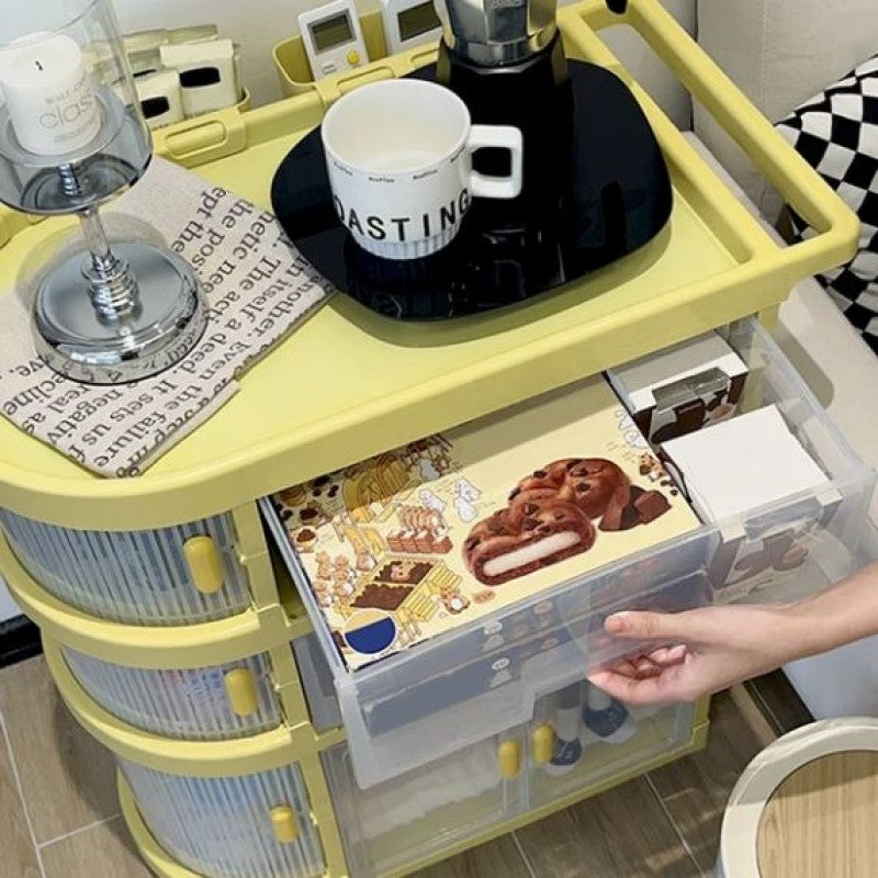 Freestanding Nursing Organizer Trolley Cart with 4 Tier Foldable Storage Cabinet with Top Box