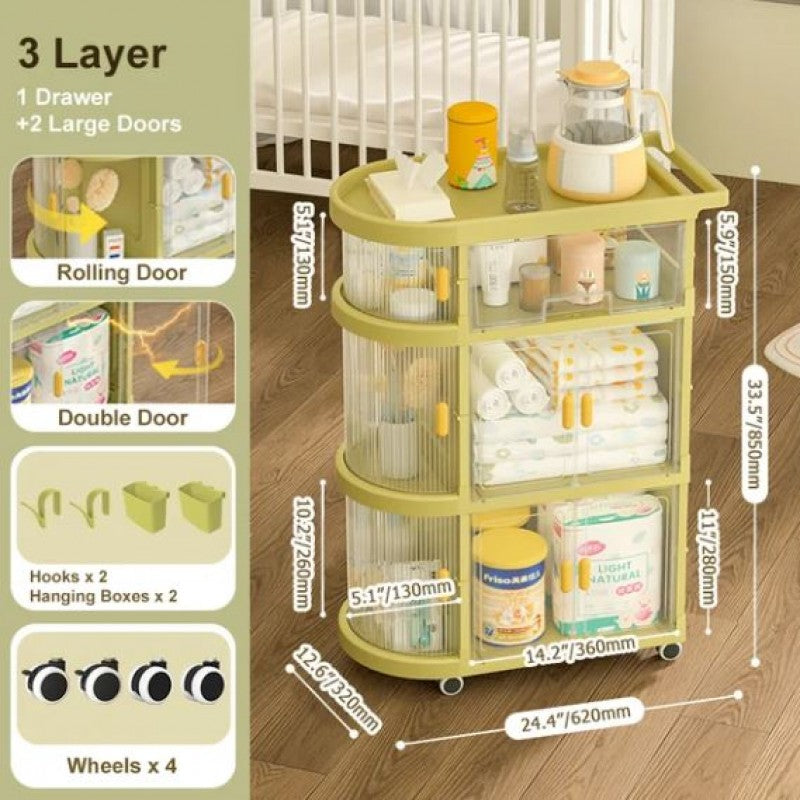 Freestanding Nursing Organizer Trolley Cart with 4 Tier Foldable Storage Cabinet with Top Box
