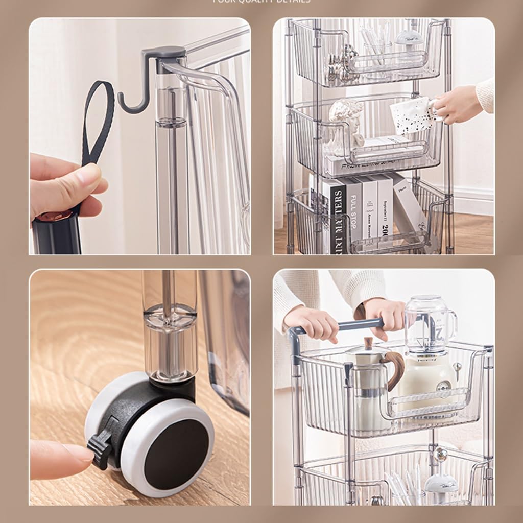 4 Tier Utility Storage Cart, Storage Cart For Kitchen, Bathroom, Office, Laundry, Makeup