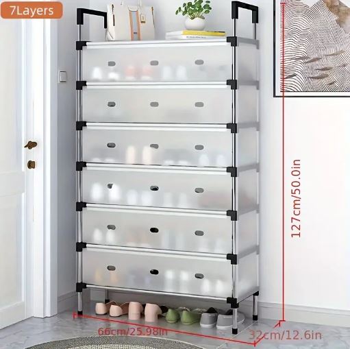5/6/7 Layer Shoe Rack Stainless Steel Stackable Shoe Rack Organizer with Cover
