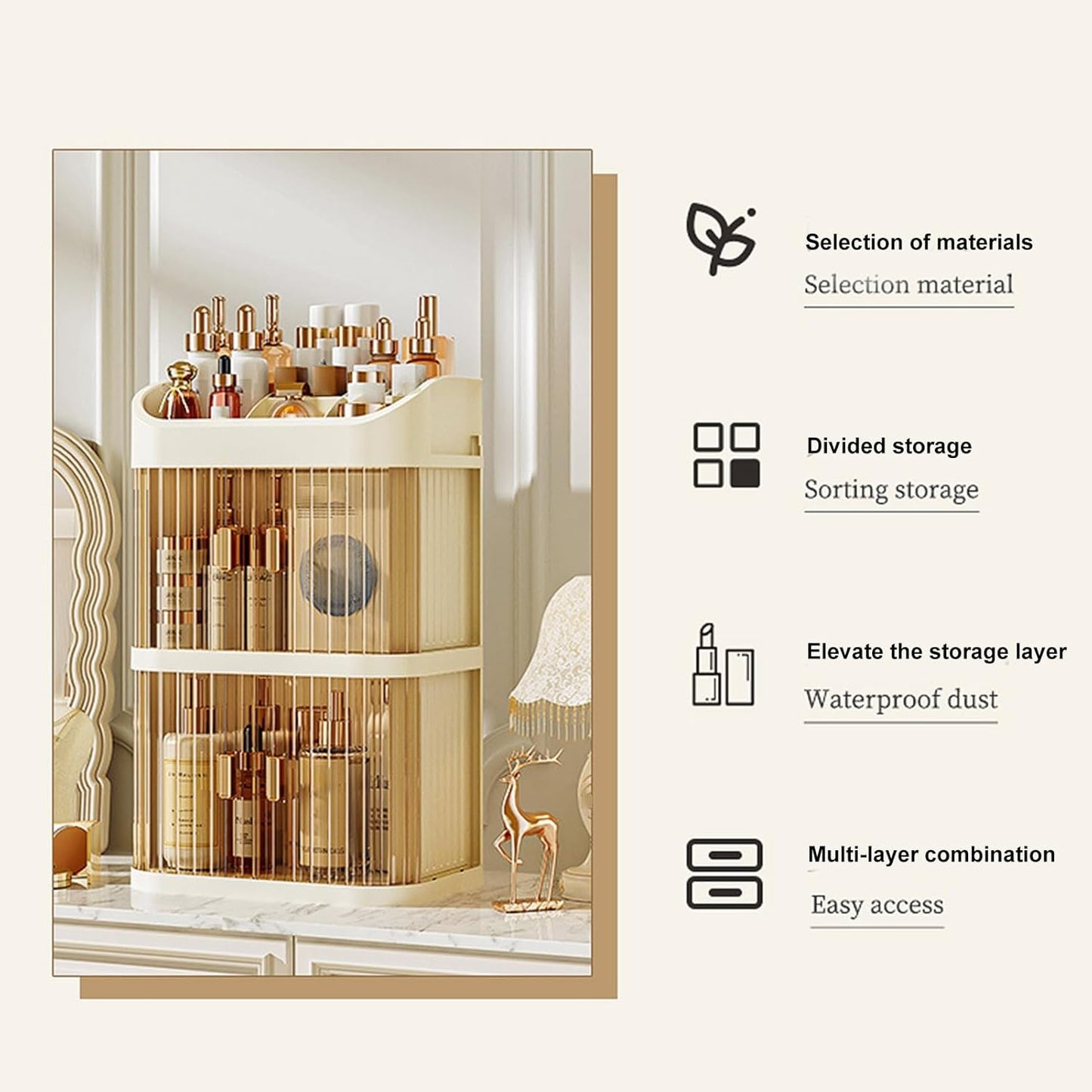 Makeup Storage Box, 2/3 Layer Multi Compartments Cosmetic Organizer, Acrylic Cosmetics Display Case