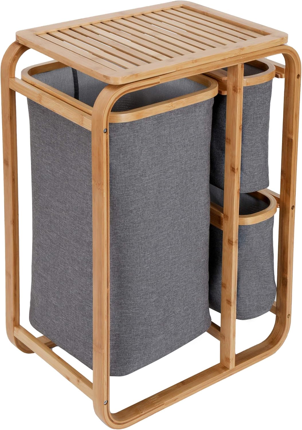 Bamboo Bathroom Cabinet with Laundry Baskets - Laundry Shelf with 1 XL Basket and 2 Compact Baskets