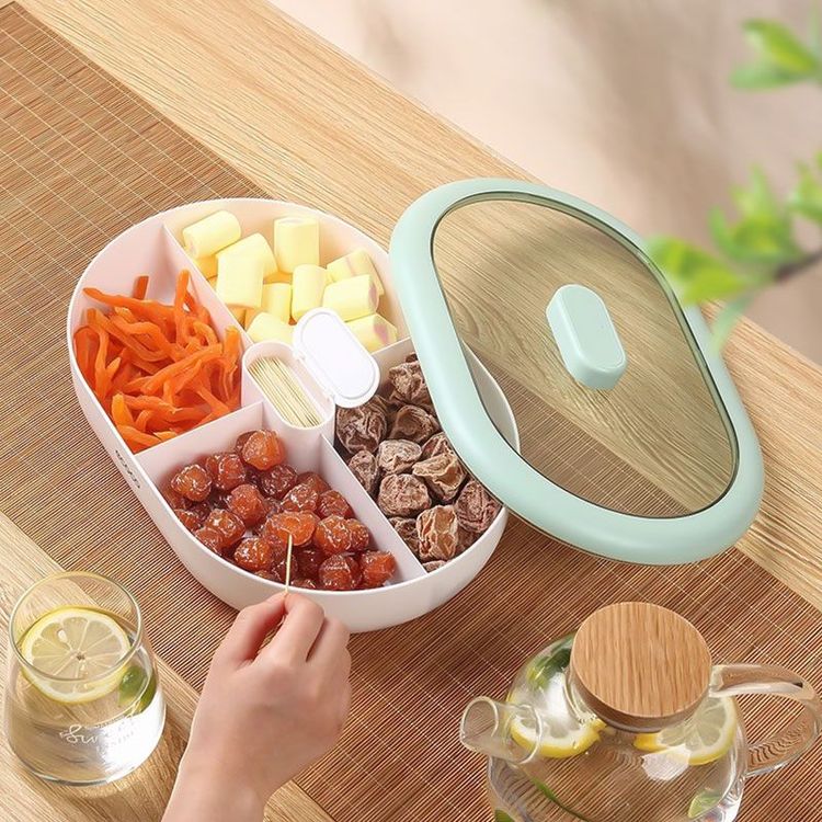 Dust-Proof Dry Fruit Tray, Candy Snack Box With Rotary Phone Holder