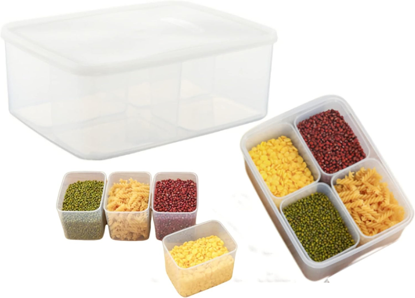Fridge Food Storage Container With Lid, Airtight Refrigerator Food Box With 4Pcs Detachable Drain Baskets