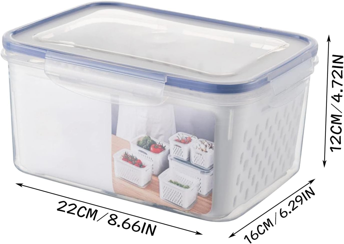 Fruit And Vegetable Storage Container For Refrigerator, 3 In 1 Organizer For Fruit Salad Meat Storage