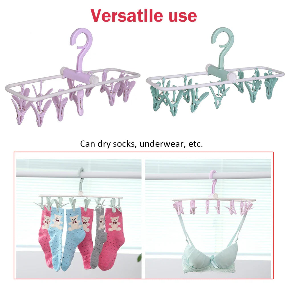 Foldable Baby Clothing & Laundry Hanger 12 Clips
