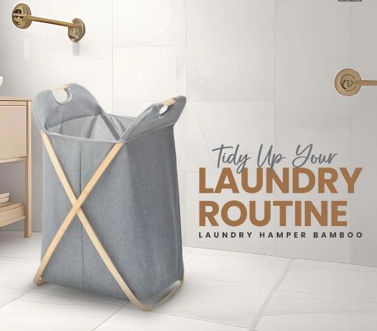 Laundry Hamper Bamboo with Handles Folding Laundry Basket