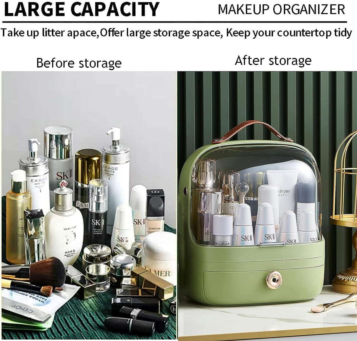 Waterproof And Dustproof Makeup Organizer & Storage, Cosmetics Display Cabinet With Lid And Drawer