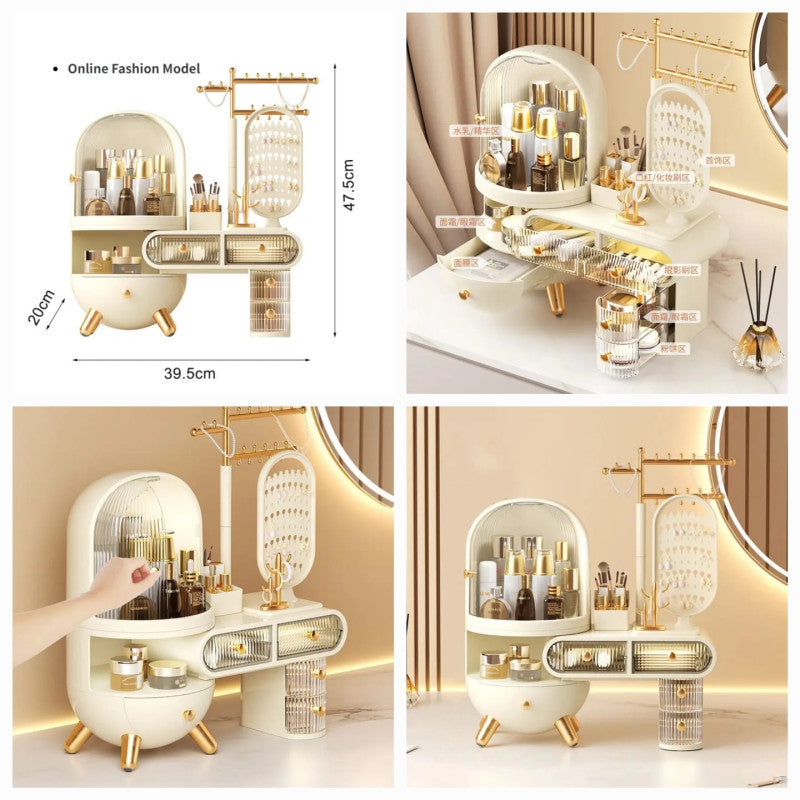 Countertop Portable Cosmetic Organizer Makeup Storage Organizer Box with Jewelry Shelf