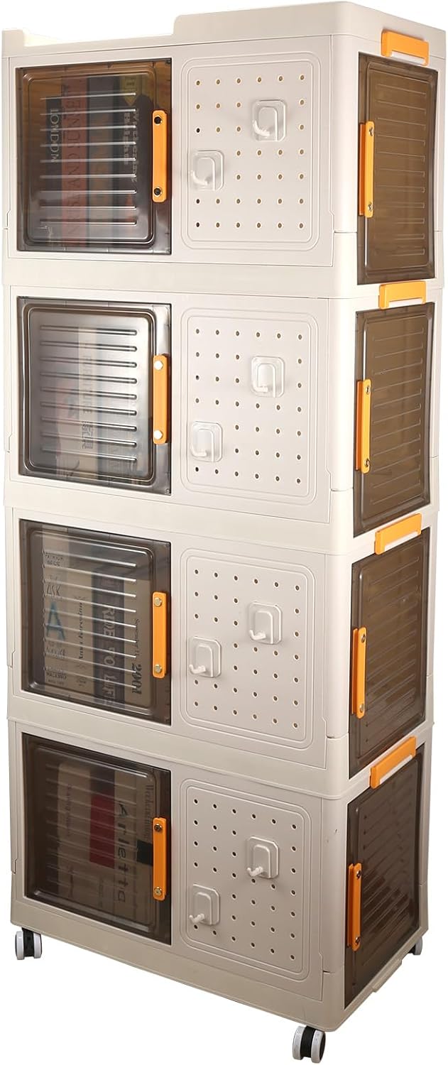 Narrow Storage Cabinet Multifunctional Foldable Storage Cabinet with Wheels and Hooks