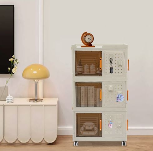 Narrow Storage Cabinet Multifunctional Foldable Storage Cabinet with Wheels and Hooks