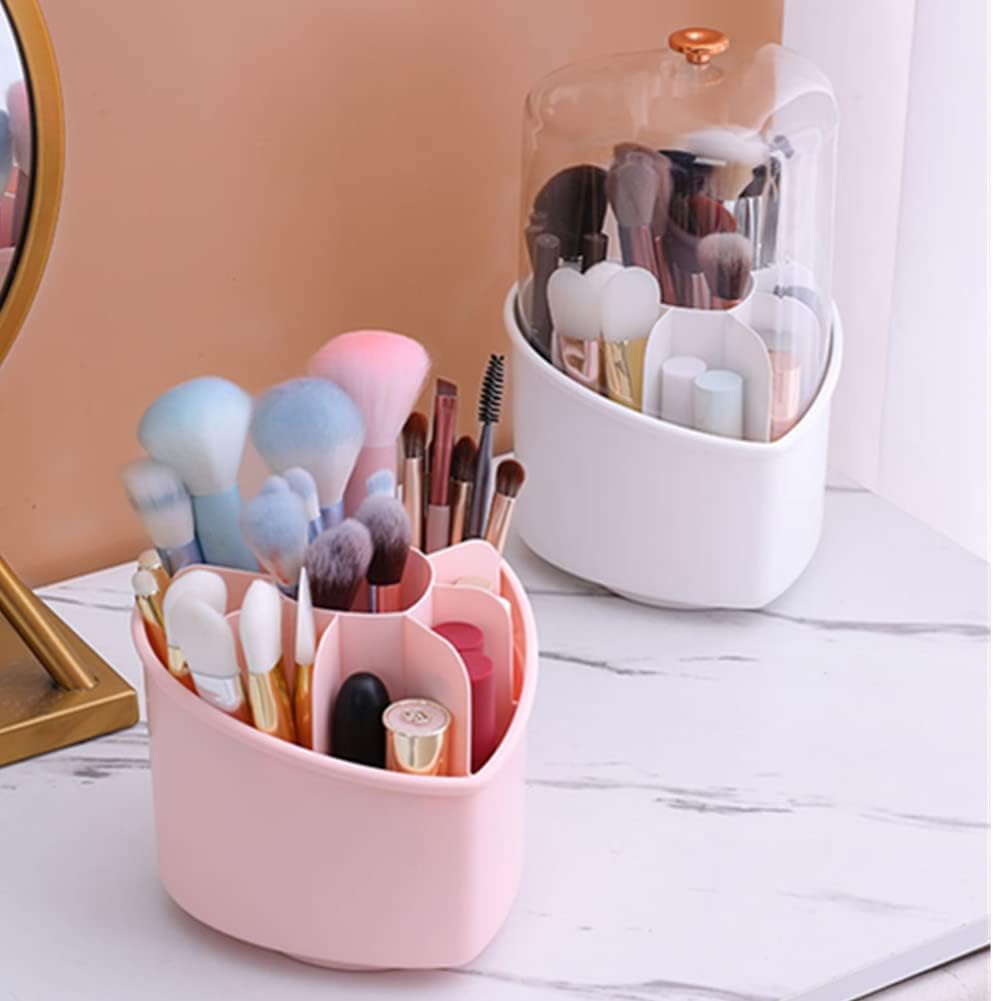 Rotating Makeup Brush Holder Organizer With Lid, Make Up Brushes Container With Acrylic Cover