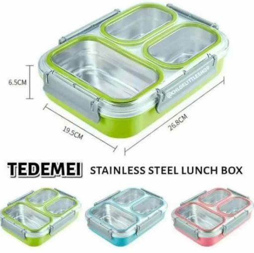 TEDEMEI Stainless Steel Lunch Box with 3 Compartments