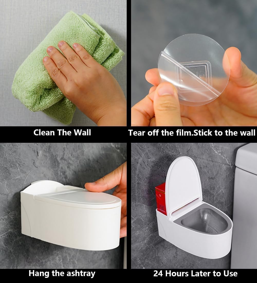 Wall-Mounted Toilet Ashtray with Lid, Creative Bathroom Accessory for Home and Living Room, Plastic