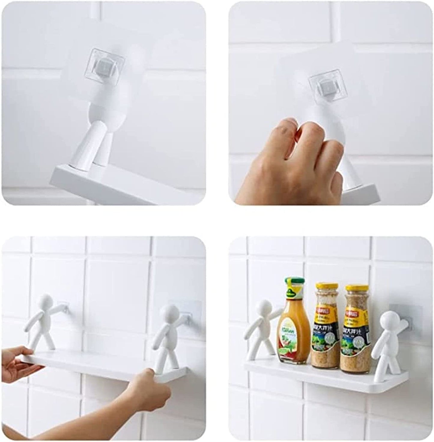 Wall Hanging Storage Shelf, Punching-Free Storage Rack For Kitchen & Bathroom (White)