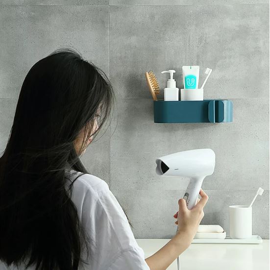 Wall Mount Hair Dryer Holder, Storage Hanging Shelf Rack Bathroom Organizer