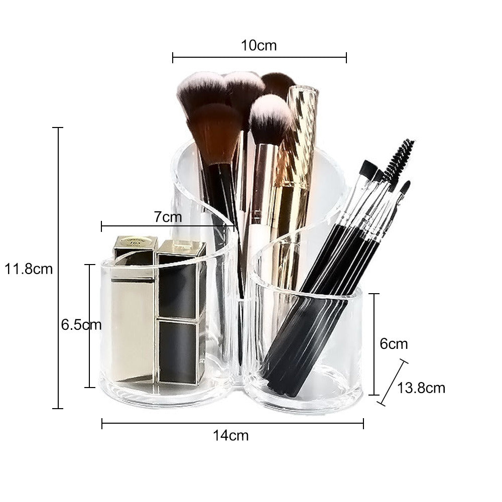 3 Holes Transparent Acrylic Cosmetic Makeup Brush Pen Pencil Tool Case