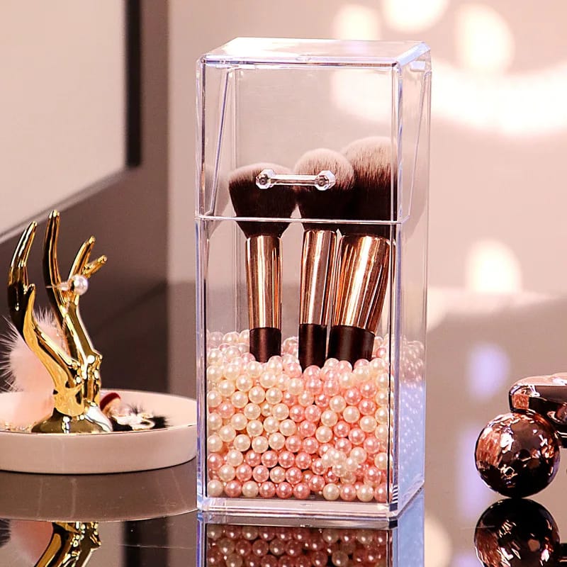 Acrylic Make up Brush Storage Box With Pearls