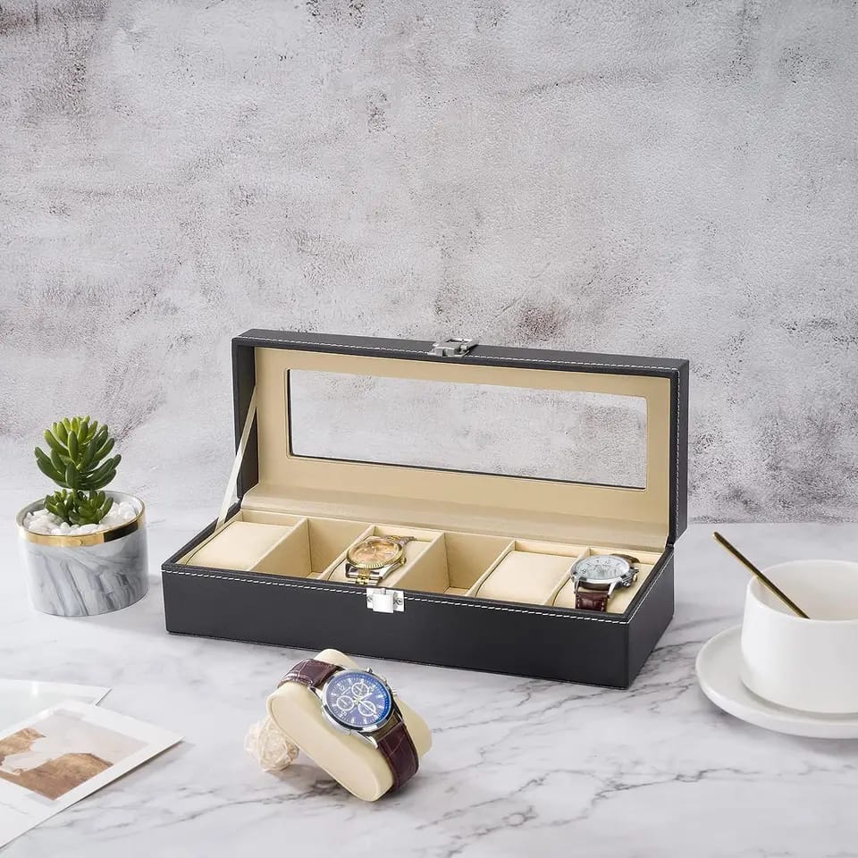 6 Slot PU Leather Watch Box Display Case. (Premium Quality)