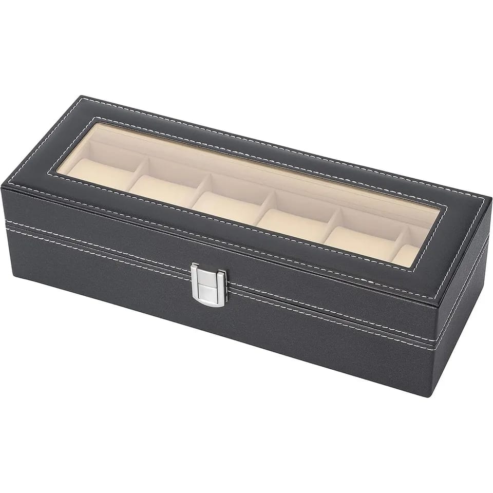 6 Slot PU Leather Watch Box Display Case. (Premium Quality)