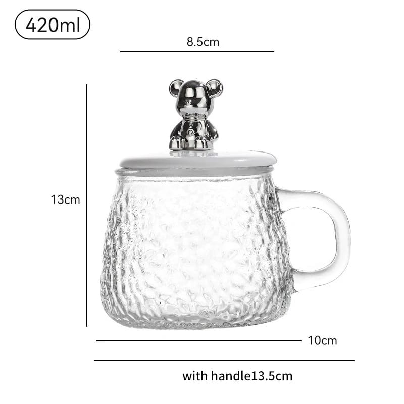 420ml Cute Clear Glass Coffee Mugs Heat-resistant With Lid and Spoon