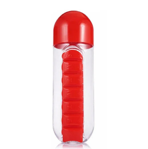 2 in 1 Water Bottle With Pill Organizer 600ml