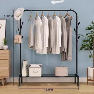 Multipurpose Clothes Metal Rack with Bottom Shelves Closet Organizer - Freestanding Clothes Garment Stand Light weight Rack for displaying clothes (Black)