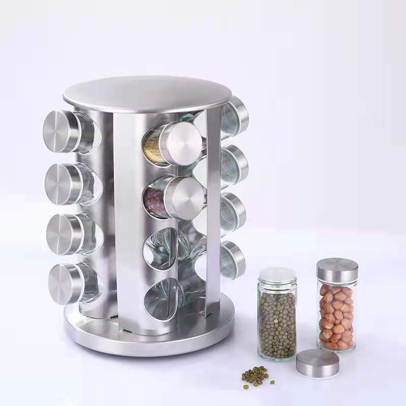 Nordic Style Stainless Steel Revolving Spice Rack 16pcs