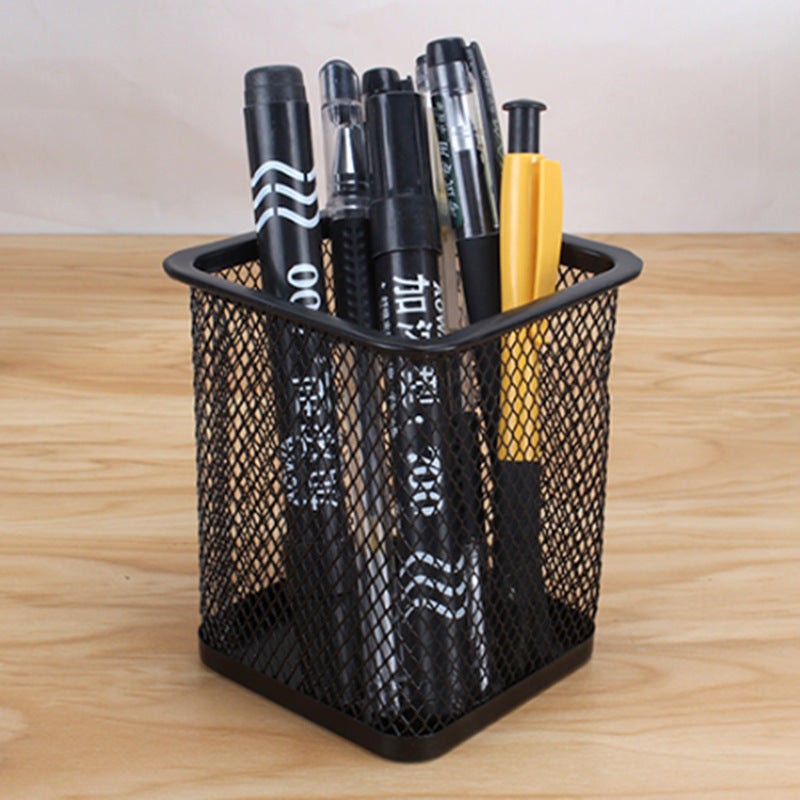 1Pcs Metal Pencil Holder Office Desk Square Round