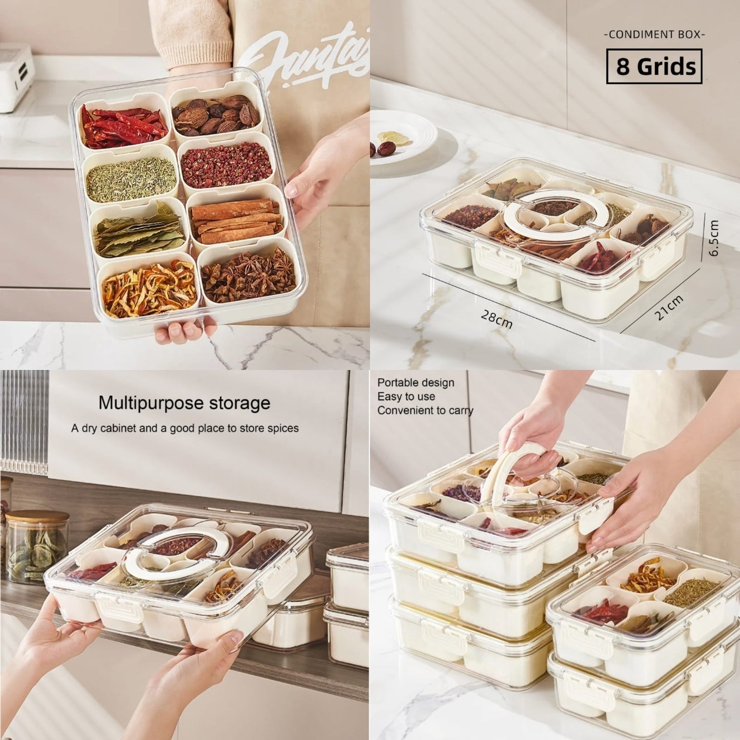 8 Grid Seasoning Box With Lid (Premium Quality)