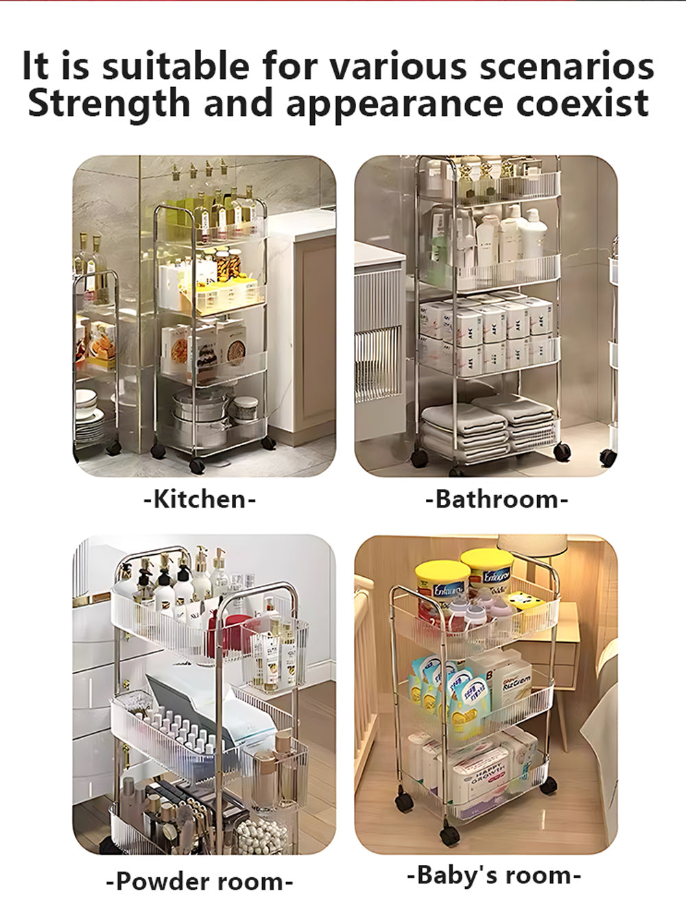 Multi-Functional Acrylic Transparent Rolling Trolley (Premium Quality)