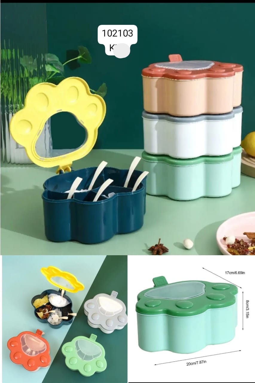 5 Grids Condiment Spice Box With Spoon
