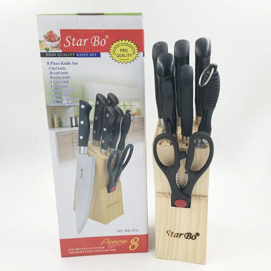 Bamboo Wood Knife Holder Box (8 Pcs Set)