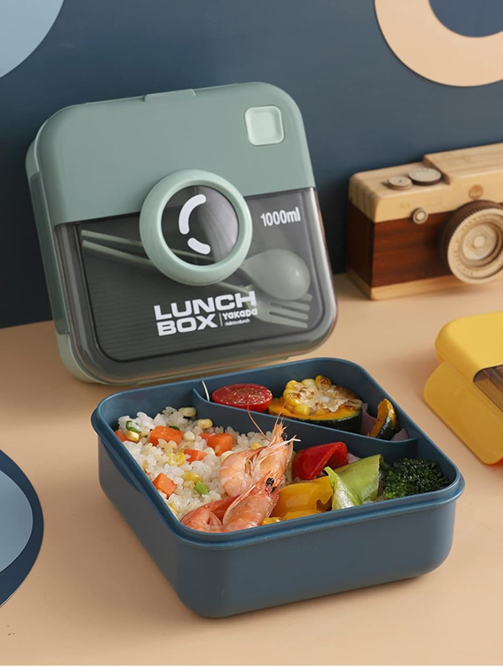 Camera Lunch Box With Spoon Fork, Portable Children Kids Student Bento Box, Sealed Lunch Box