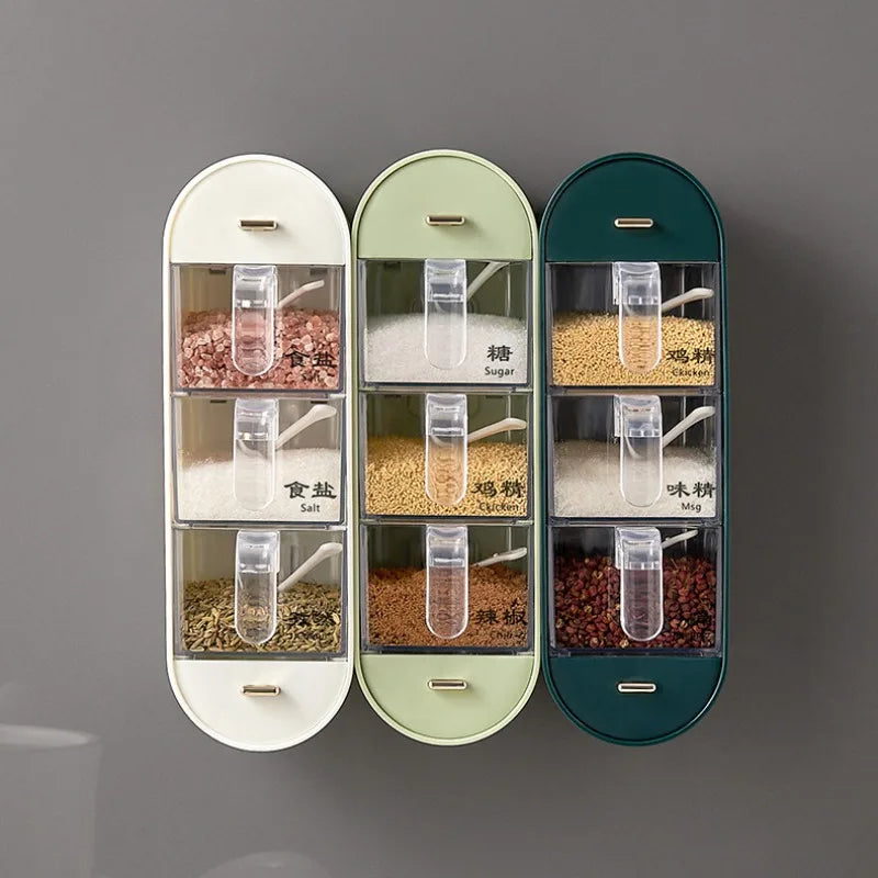 3 Portion Wall-Mounted Seasoning Spice Box (Premium Quality)