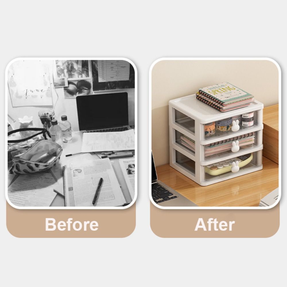 3 Layers Transparent Cartoon Rabbit Handle Storage Box (Premium Quality)