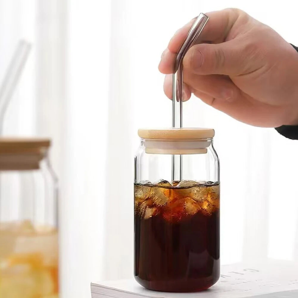 Modern Mason Glass Jar With Bamboo Lid And Straw (Premium Quality)