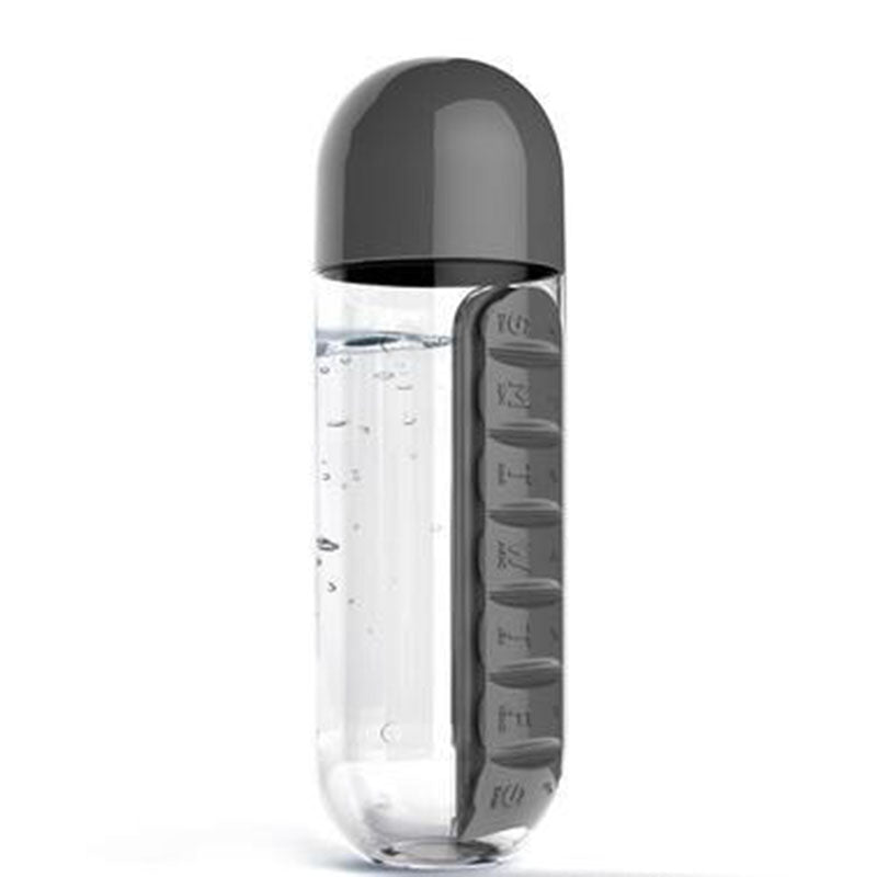2 in 1 Water Bottle With Pill Organizer 600ml