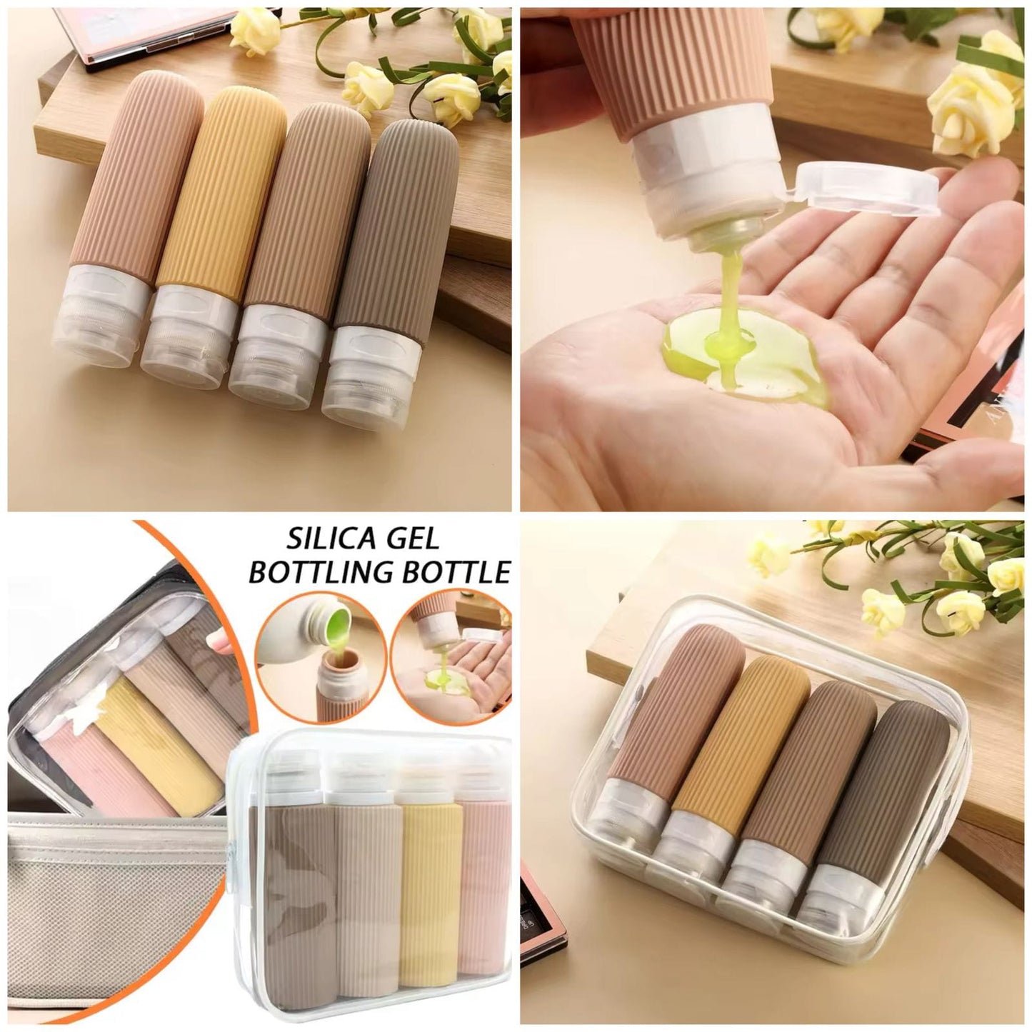 4Pcs Multipurpose Leak Proof Silicone Travel Bottle (Premium Quality)