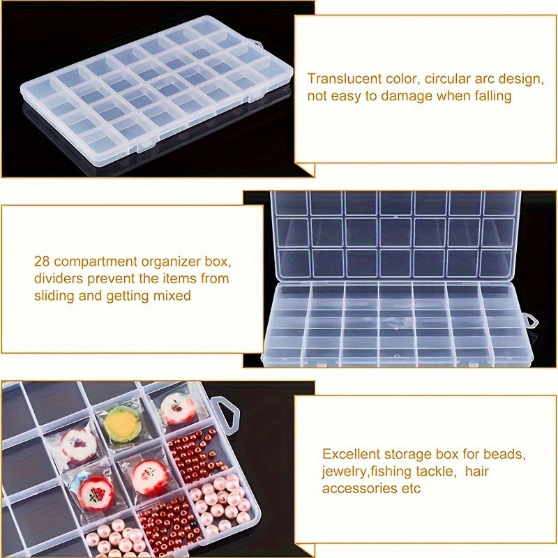 28 Grids Rectangle Plastic Jewelry Airing Storage Box