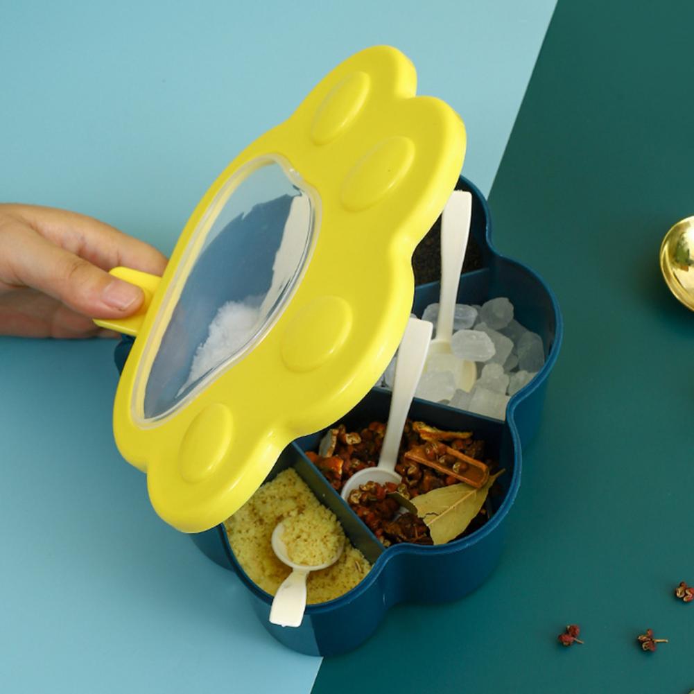 5 Grids Condiment Spice Box With Spoon