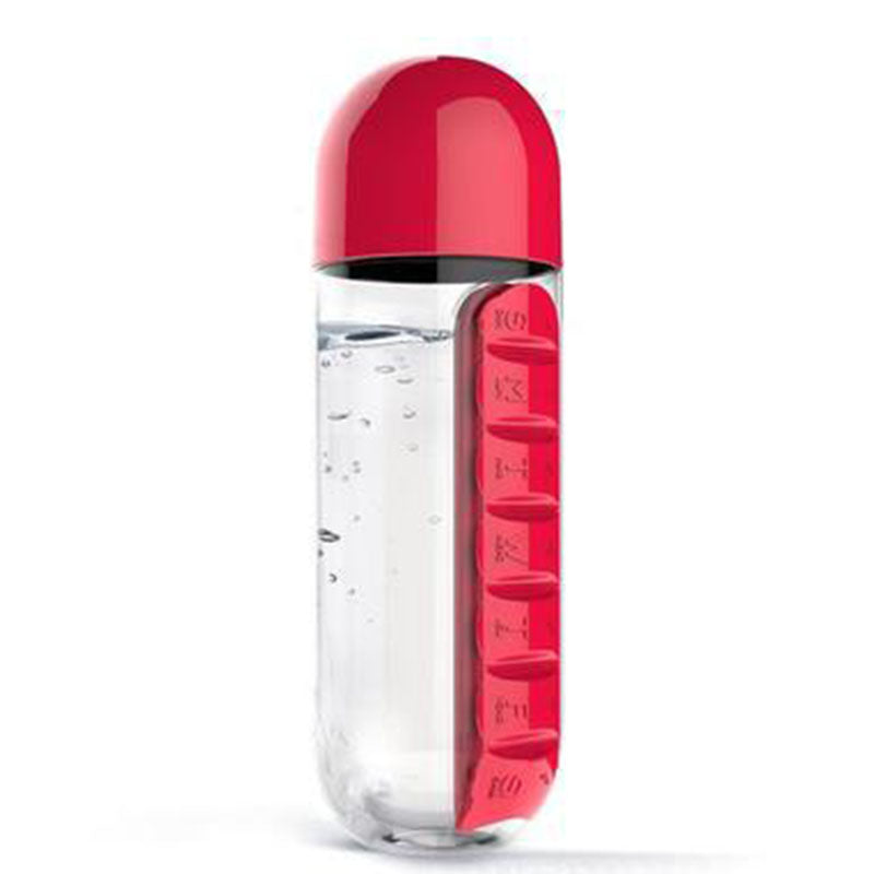 2 in 1 Water Bottle With Pill Organizer 600ml